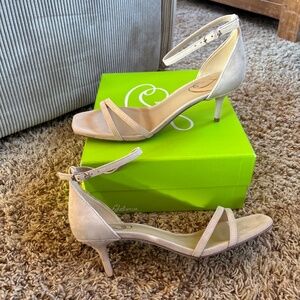 Sam Edelman Women's Peonie Kitten Heel Sandal Gold Tan Leather Size 8